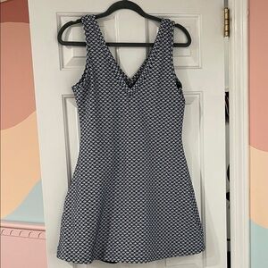 Athletic Navy and White Mini Dress with V-Neck